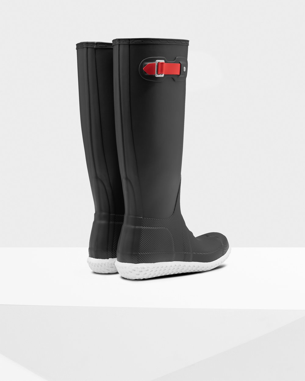 Womens Hunter Original Flat Heel Calendar Sole - Tall Rain Boots Black/Red - 4057-RKVYU